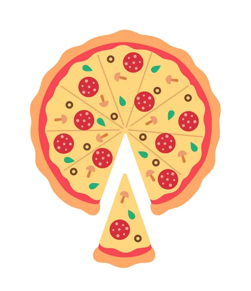 Tagliare Pizza Salame Piccante Fette Semi Piatte Oggetto Vettoriale Colore — Vettoriale Stock