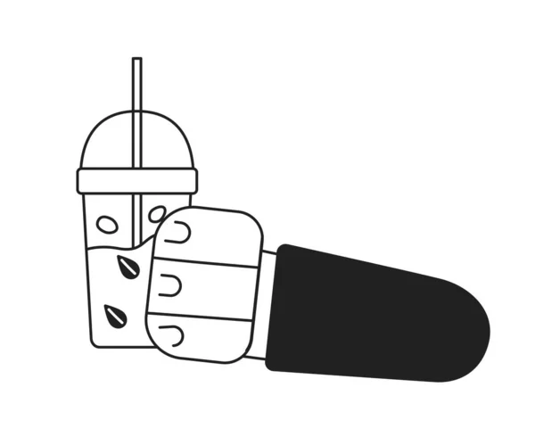手持绿茶杯与稻草单色扁平矢量第一眼手 喝马可茶 可编辑的白色细线图标 用于网页平面设计 动画的简单的Bw卡通点图像 — 图库矢量图片