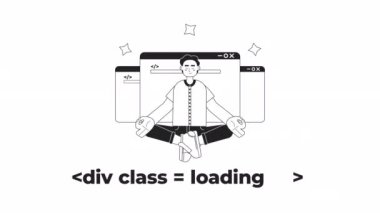 Animasyon bw div sınıf yükleyici. Programlama kursu. 4K video görüntüsü. UI, UX web tasarımı için alfa kanal şeffaflığı ile monokrom izole edilmiş bekleme-canlandırma süreci göstergesi