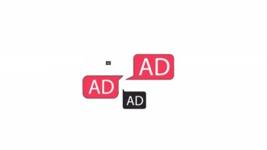Çok fazla reklam kabarcığı canlandırdım. Web tasarımı için düz taslak biçim simgesi 4K video görüntüsü. Beyaz arkaplanda alfa kanal şeffaflığı ile izole edilmiş ince çizgi element animasyonunu gösterir