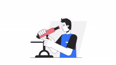 Klinik araştırma animasyonu. Animasyon tıp teknisyeni 2D çizgi film düz çizgi karakter. Web tasarımı için alfa kanal şeffaflığıyla beyaz üzerine mikrobiyoloji 4K video konsept görüntüleri