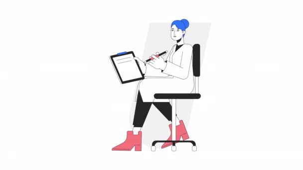 Médico Escreve Animação Prancheta Médica Animada Cadeira Escritório Desenho Animado — Vídeo de Stock