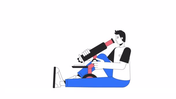 Animace Mikroskopické Analýzy Animovaný Muž Dívá Mikroskop Kreslené Ploché Barevné — Stock video