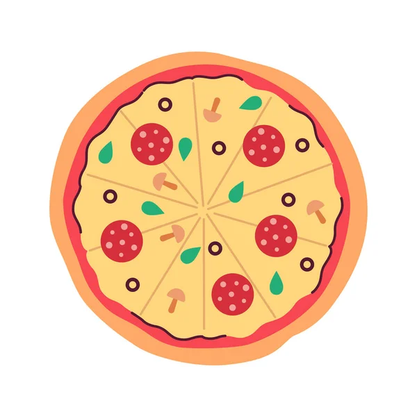 Pizza Grande Redonda Pepperoni Con Queso Semi Plana Objeto Vector — Archivo Imágenes Vectoriales