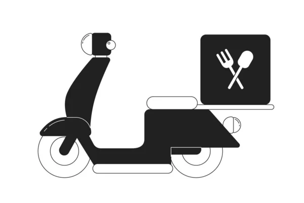 Moped Con Bolsa Entrega Alimentos Monocromático Objeto Vector Plano Transporte — Vector de stock