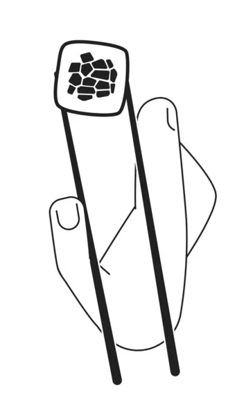 一手拿着筷子单色扁平矢量寿司卷 吃木乃伊 可编辑的白色细线图标 用于网页平面设计 动画的简单的Bw卡通点图像 — 图库矢量图片