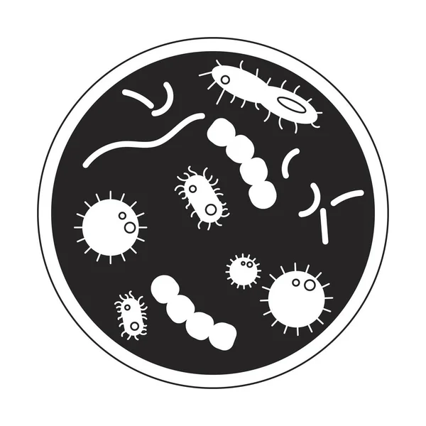 Скло Мікроорганізмами Бактерії Плоскої Лінії Чорно Білий Векторний Єкт Мікробіологія — стоковий вектор
