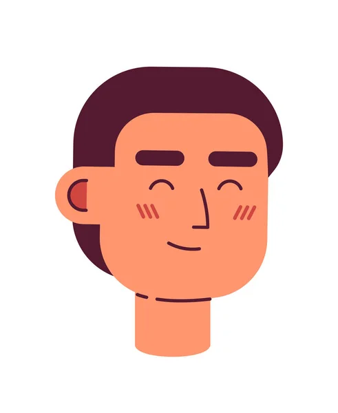 閉じた目の半フラットベクトル文字頭を持つ刺激短い髪の男 編集可能な漫画スタイルの顔の感情 シンプルなカラフルなアバターアイコン ウェブグラフィックデザインとアニメーションのためのスポットイラスト — ストックベクタ
