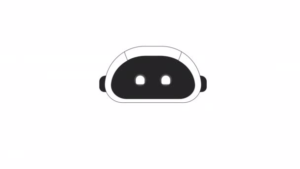 輝く目を持つアニメーションBwロボット ウェブデザインのための黒と白の細いラインアイコン4Kビデオ映像 アルファチャンネル透過性を持つロボット工学的に分離されたモノクロマティックフラット要素アニメーション — ストック動画