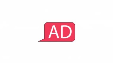 Animasyon reklam baloncuğu konuşması. Web tasarımı için düz taslak biçim simgesi 4K video görüntüsü. Beyaz arkaplanda alfa kanal şeffaflığı ile izole edilmiş ince çizgi ögesi canlandırmasını bildir