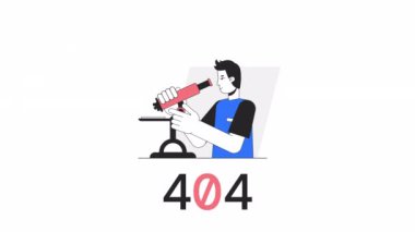Laboratuvar araştırmacısı 404 hata animasyonu. Biyolojik bilim. Boş eyalet 4K video konsept görüntüleri alfa kanal şeffaflığı ile. Kullanıcı Arayüzü, UX web tasarımı için özet renk sayfası bulunamadı