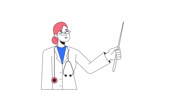Médica Fêmea Segura Animação Stick Médico Com Estetoscópio Isolado Desenho — Vídeo de Stock