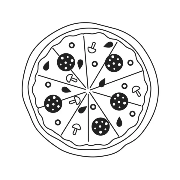 Велика Кругла Піца Пепероні Сиром Монохромний Плоский Векторний Єкт Домашня — стоковий вектор