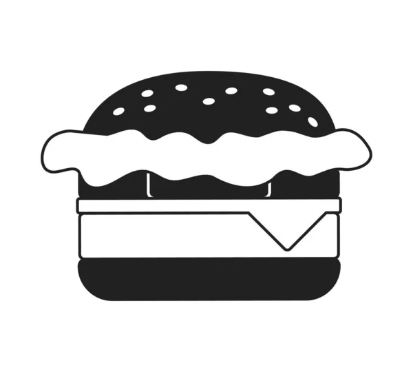 Hambúrguer Queijo Suculento Restaurante Fast Food Objeto Vetorial Plano Monocromático —  Vetores de Stock