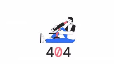 Klinik çalışmaları 404 hata animasyonu. Mikroskobu olan bir bilim adamı. Boş eyalet 4K video konsept görüntüleri alfa kanal şeffaflığı ile. Kullanıcı Arayüzü, UX web tasarımı için özet renk sayfası bulunamadı