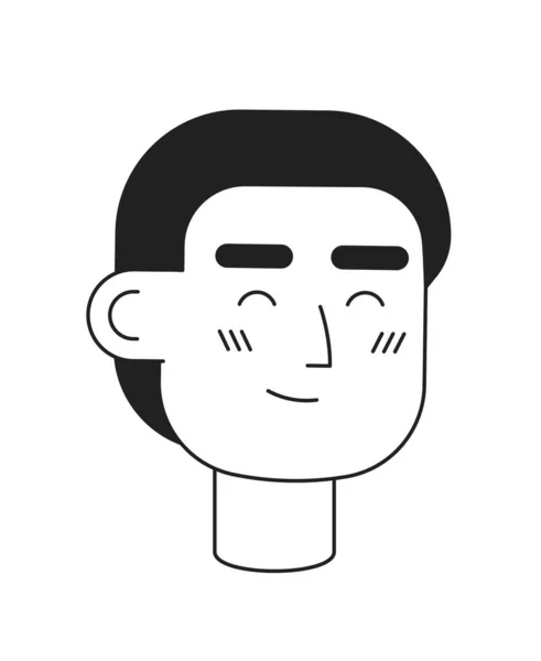 閉じた目の単色フラットベクトル文字頭を持つ刺激短い髪の男 編集可能な黒の白い漫画の顔の感情 手描き線形インクスポットイラスト用Webグラフィックデザイン アニメーション — ストックベクタ