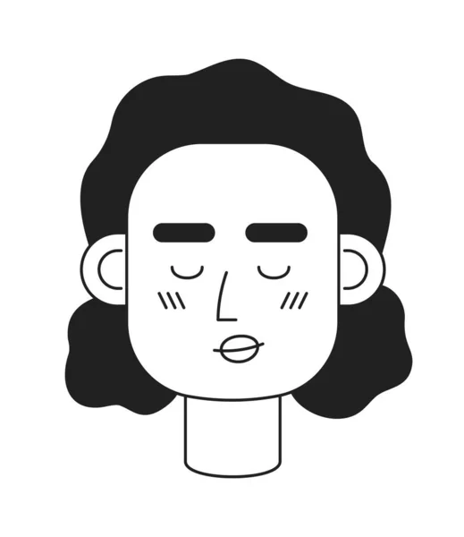 宽慰的女士与闭眼单色平面矢量头 可编辑的黑色白色卡通片面对情感 手绘线墨点画 用于网页平面设计 动画制作 — 图库矢量图片