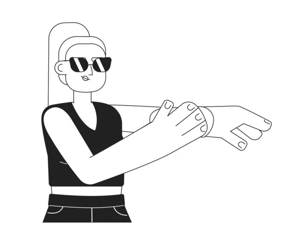 Žena Slunečními Brýlemi Krémem Opalování Monochromatický Plochý Vektorový Charakter Upravitelná — Stockový vektor