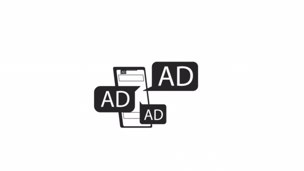Phone Pop Ads Animation Animated Unwanted Advertisements Smartphone Flat Monochromatic — Stock Video