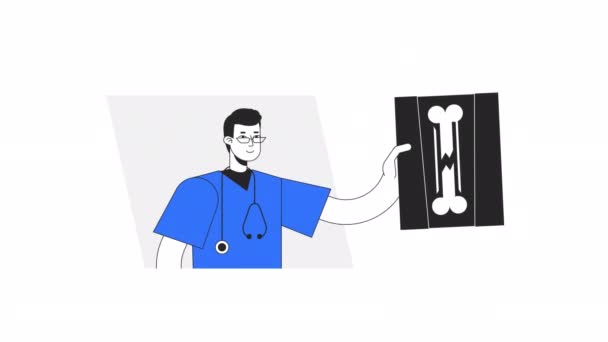의사는 외상성 애니메이션을 부러진 엑스레이 캐릭터를 애니메이션 비디오 흰색에 디자인에 — 비디오