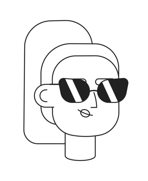 Chica Pelo Ligero Fresco Con Gafas Sol Monocromática Cabeza Personaje — Vector de stock