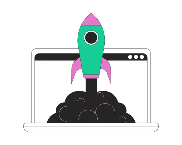 Start Commerce Business Platte Lijn Concept Vector Spot Illustratie Raket — Stockvector