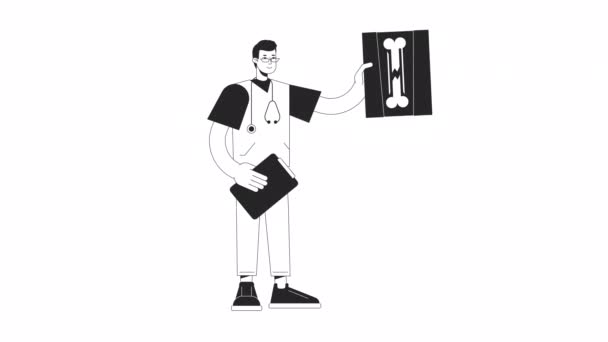 Médico Verificando Animação Raio Radiologista Animado Ortopedista Caráter Linha Fina — Vídeo de Stock