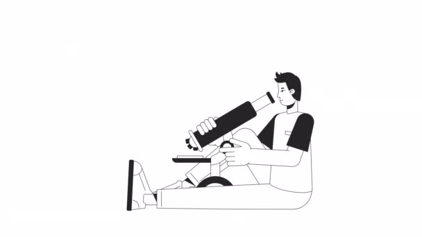Analyse Microscopique Par Animation Homme Animé Regardant Microscope Plat Monochromatique — Video