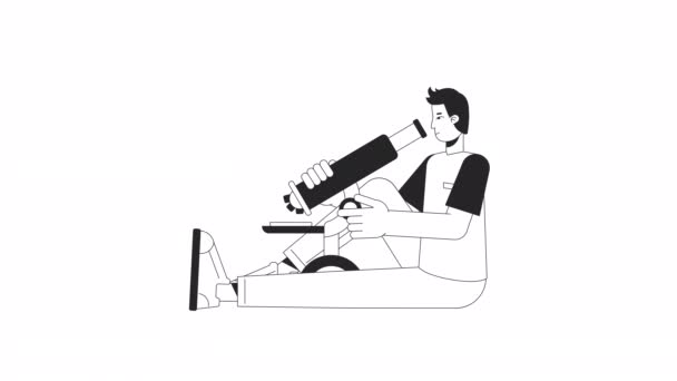 Άνθρωπος Ρυθμίζει Μικροσκόπιο Animation Εργάτης Εργαστηρίου Αναλύοντας Δείγμα Απομονωμένο Επίπεδη — Αρχείο Βίντεο