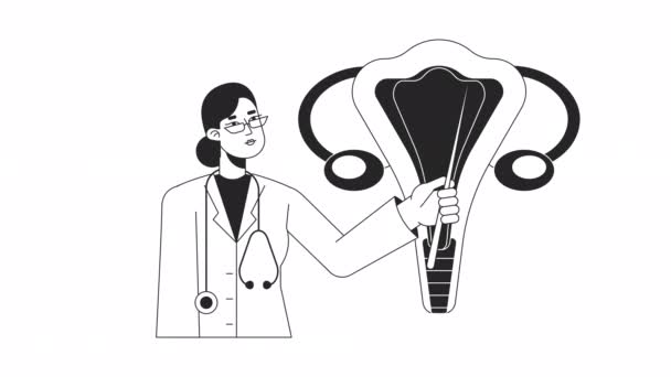 Gynekologi Läkare Animation Animerad Gynekolog Obgyn Platt Monokromatisk Tunn Linje — Stockvideo