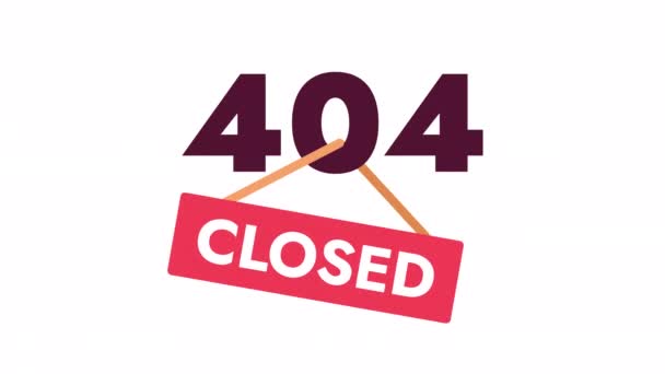 Animación Errores 404 Cerrada Temporalmente Letrero Colgante Construcción Imágenes Concepto — Vídeos de Stock