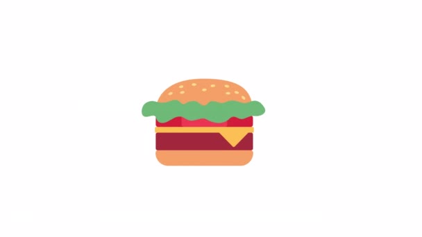 Animowany Soczysty Cheeseburger Płaska Ikona Kreskówki Materiał Wideo Projektowania Stron — Wideo stockowe
