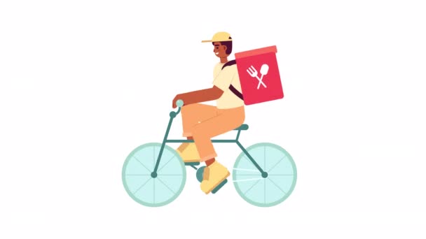 자전거로 배달되는 배낭에 음식을 운반하는 고립된 비디오 배경에 디자인을 투명성 — 비디오