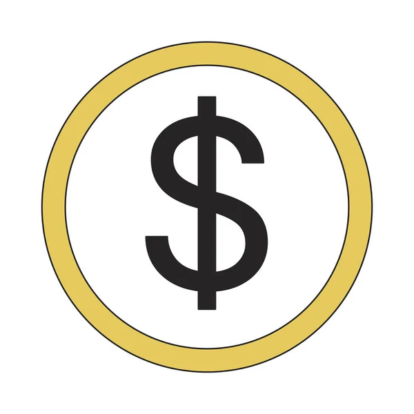 Altın Daire Düz Çizgi Renk Vektör Simgesinde Dolar Işareti Para — Stok Vektör