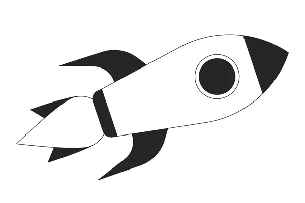 火箭在空间平面黑白相间飞行 空间探索 开始吧可编辑的卡通风格图标 用于网页平面设计和动画的简单孤立的概要点画 — 图库矢量图片