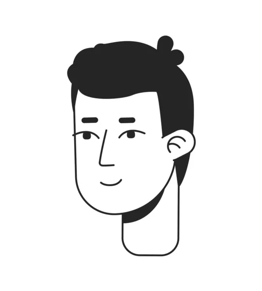 Contented Young Man Flat Line Monochromatic Vector Character Head Simple — Stock Vector