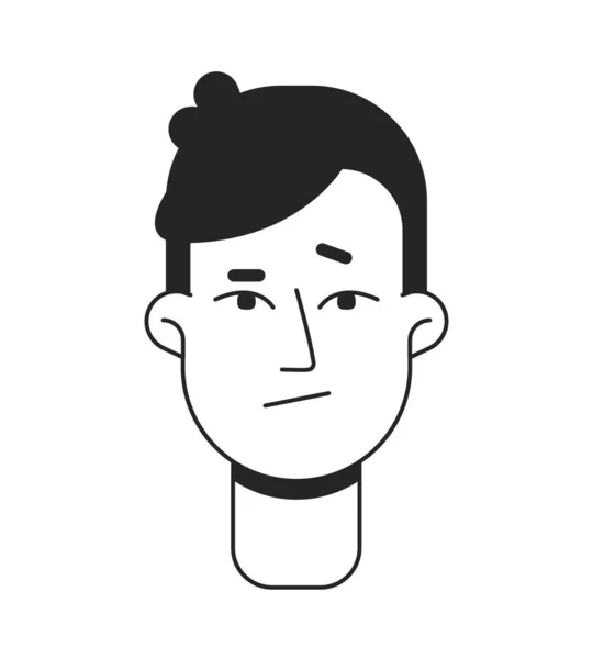 Dubious Young Man Front Flat Line Monochromatic Vector Character Head — Stock Vector