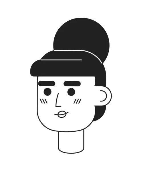 优雅的女人 顶部结大的单色平面矢量头 可编辑的黑色白色卡通片面对情感 手绘线墨点画 用于网页平面设计 动画制作 — 图库矢量图片
