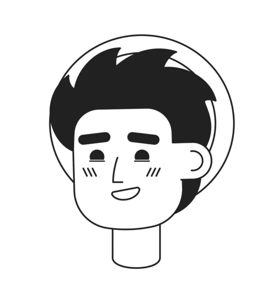 快乐的年轻男性旅行者头戴单色帽子 可编辑的黑色白色卡通片面对情感 手绘线墨点画 用于网页平面设计 动画制作 — 图库矢量图片