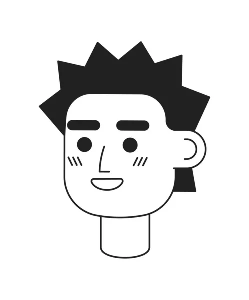 Smiling Young Man Spiky Haircut Monochromatic Flat Vector Character Head — Stock Vector