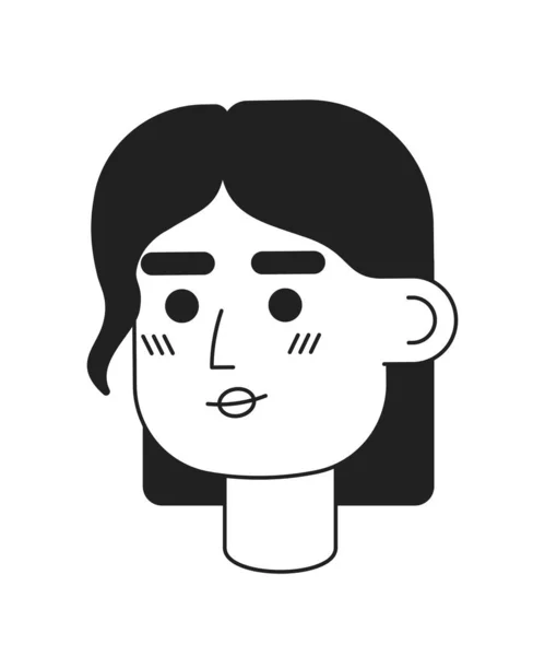 直颈长发单色扁平矢量头的妇女 可编辑的黑色白色卡通片面对情感 手绘线墨点画 用于网页平面设计 动画制作 — 图库矢量图片