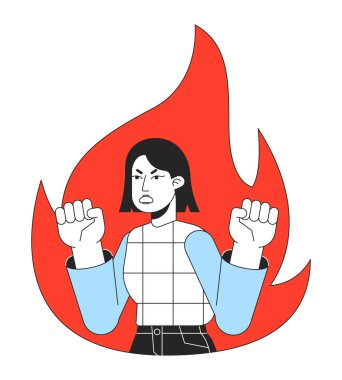 Duygusal tükenmiş düz çizgi konsept vektör nokta illüstrasyonu. Web uygulaması UI tasarımı için beyazın üzerinde 2D çizgi film karakteri aşırı strese maruz kalan bir kadın. Öfke düzenlenebilir renkli kahraman imajı verir