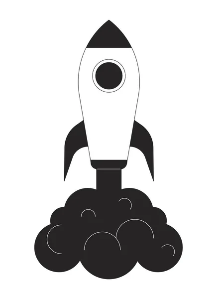 ダークスモークフラットラインブラックホワイトベクトルオブジェクトとロケットを起動します 宇宙船だ 編集可能な漫画スタイルのアイコン ウェブグラフィックデザインとアニメーションのためのシンプルな絶縁型アウトラインスポットイラスト — ストックベクタ