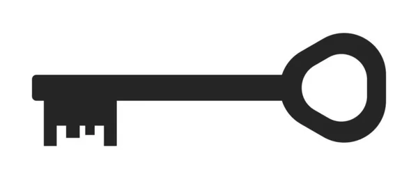 Antieke Ouderwetse Sleutel Silhouet Platte Lijn Zwart Wit Vector Object — Stockvector