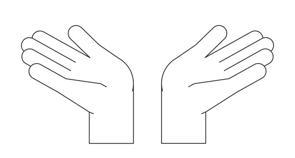 两只赤手空拳举起扁平的黑白相间的矢量 第一眼看到的是双手 可编辑的孤立的轮廓图标 赞美神简单的漫画风格点滴图解为网页平面设计 — 图库矢量图片