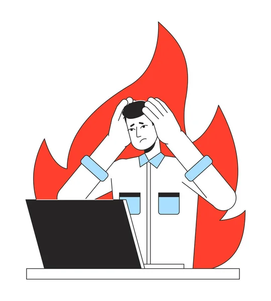 Práce Vypálit Rovinnou Čáru Koncept Vektorové Místo Ilustrace Stressed Zaměstnanec — Stockový vektor