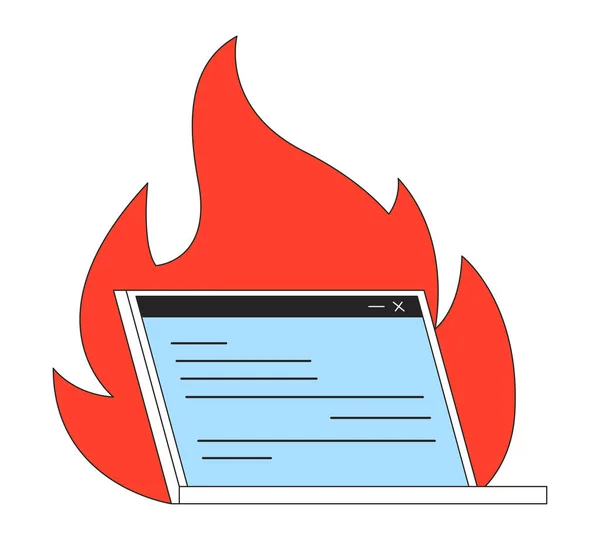 Digitale Burn Out Vlakke Lijn Concept Vector Spot Illustratie Laptop — Stockvector