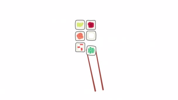 Animated Chopsticks Maki Flat Cartoon Style Icon Video Footage Web — Stock Video