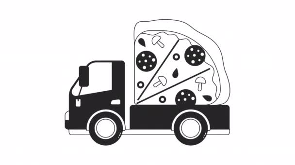 Dostawa Pizzy Ciężarówka Animacji Animowane Fast Food Service Ciężarówka Płaski — Wideo stockowe