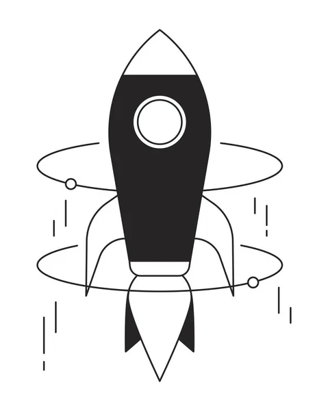 ロケットは高速フラットラインブラックホワイトベクトルオブジェクトに到達します 宇宙船起動開始 編集可能な漫画スタイルのアイコン ウェブグラフィックデザインとアニメーションのためのシンプルな絶縁型アウトラインスポットイラスト — ストックベクタ